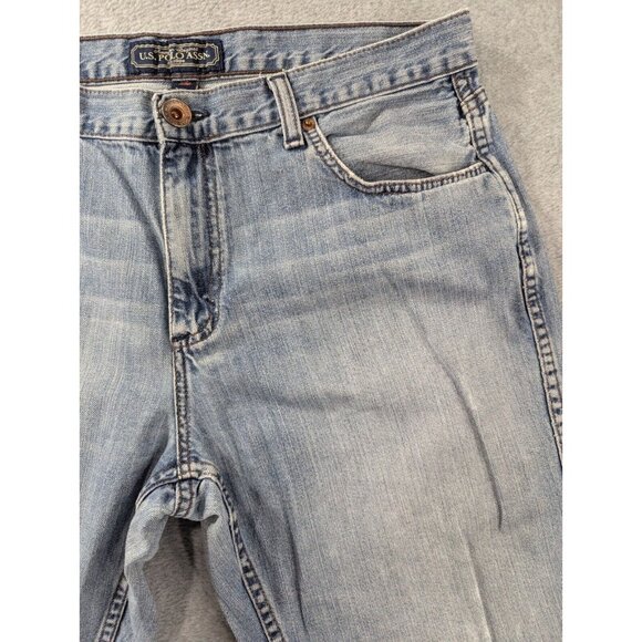 US Polo Assn Jeans Mens Size 34x32 Blue Distressed Relaxed Bootcut Whiskers - Picture 3 of 13